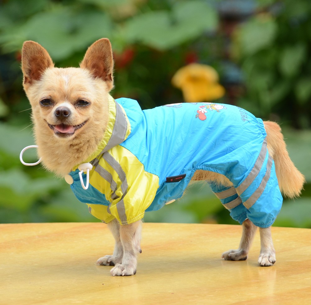 Double-layer mesh Puppy four-legged Printing water-proof dog raincoat Deeppink