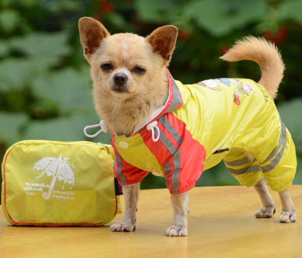 Double-layer mesh Puppy four-legged Printing water-proof dog raincoat Deeppink